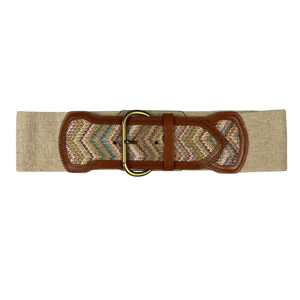 Another Line Wide Stretch Belt S Woven Chevron Leather Boho Southwest Elastic